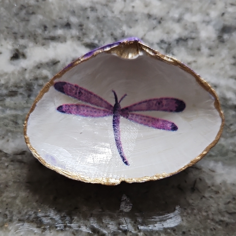 Decorative Shell with Purple Dragonfly Design‎ Stocking Stuffer Gift